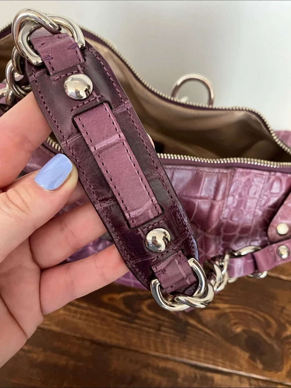 Coach Croc-Embossed Leather Tote in Plum